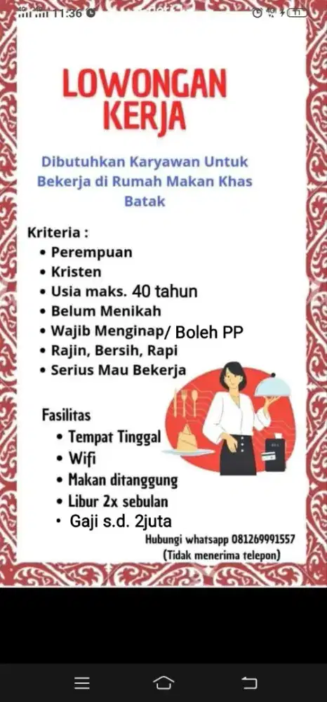 Lowongan kerja rumah makan khas batak
