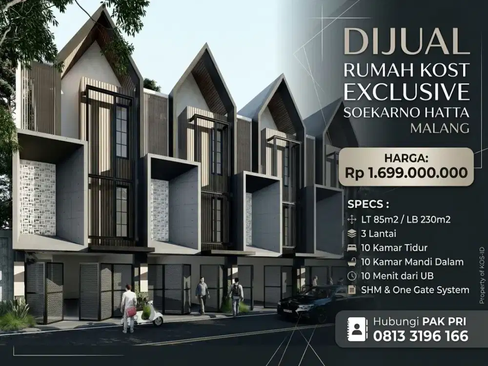 Rumah Kost Eksklusif 3 Lantai Siap Huni Dekat UB Malang - Investasi Pasti Untung