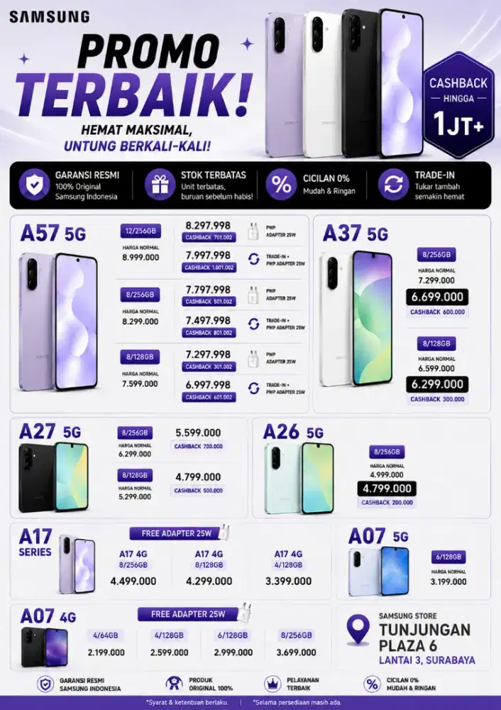 SAMSUNG GALAXY A57 POTONGAN 700RB FREE CARGER