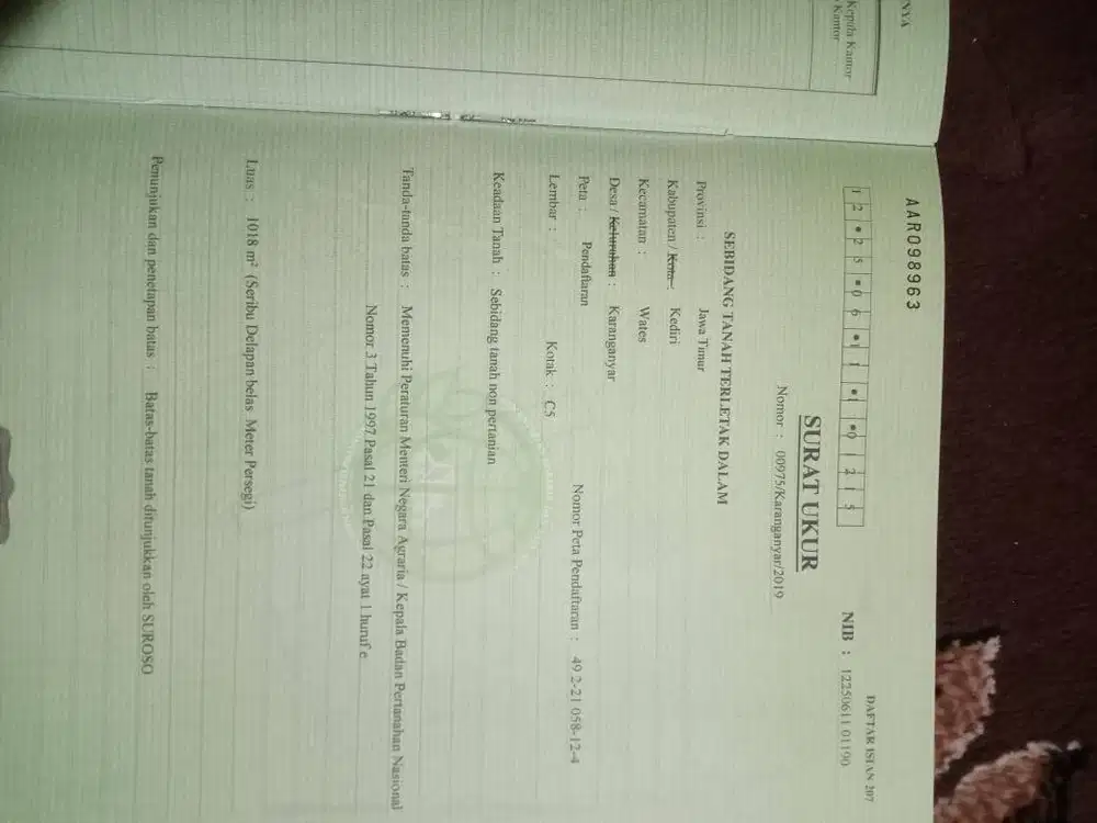 Dijual Tegal 72ru Ds. KARANGANYAR Kab. Kediri