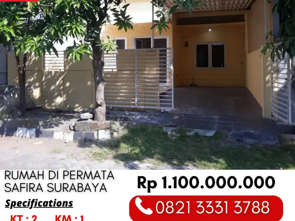 Rumah 2 Kamar Dijual Segera 1 Miliaran di Permata Safira Lakarsantri Surabaya