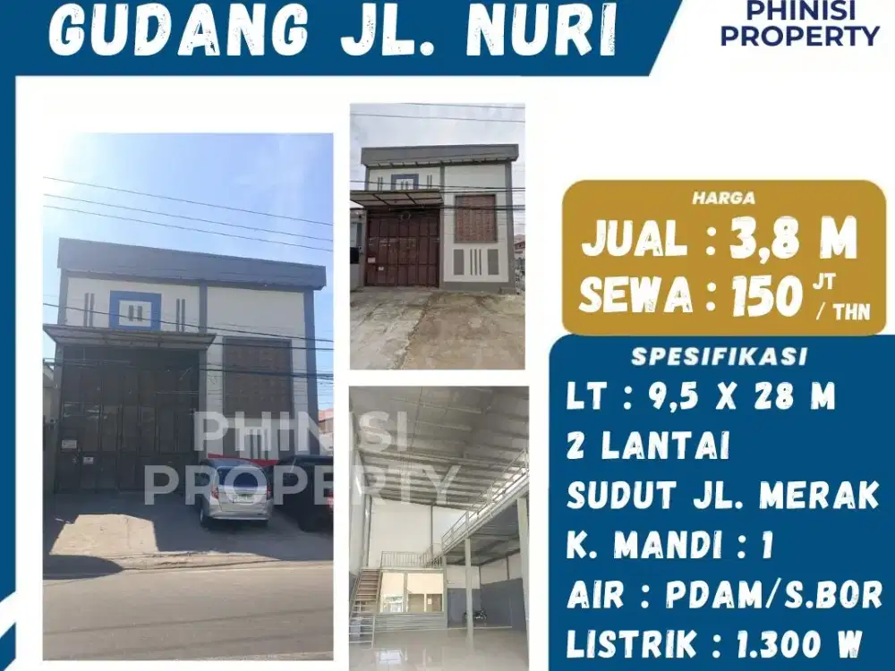 DIJUAL SEWA Gudang di Jalan Nuri