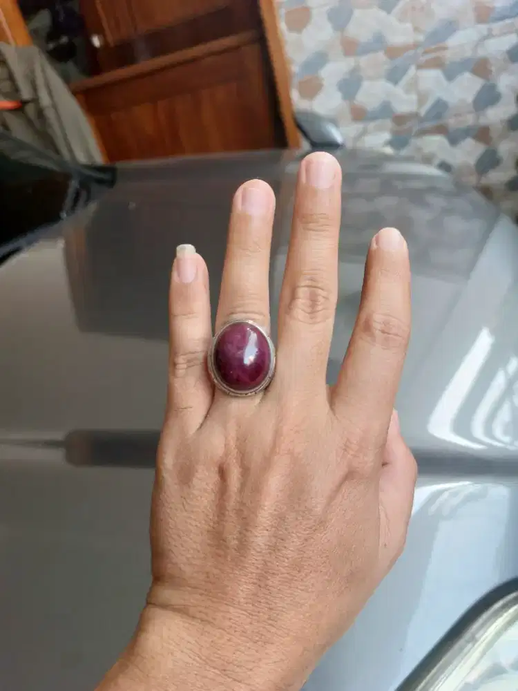 Batu Ruby Mumbul Ring Perak Tebal Mulus Pamulang