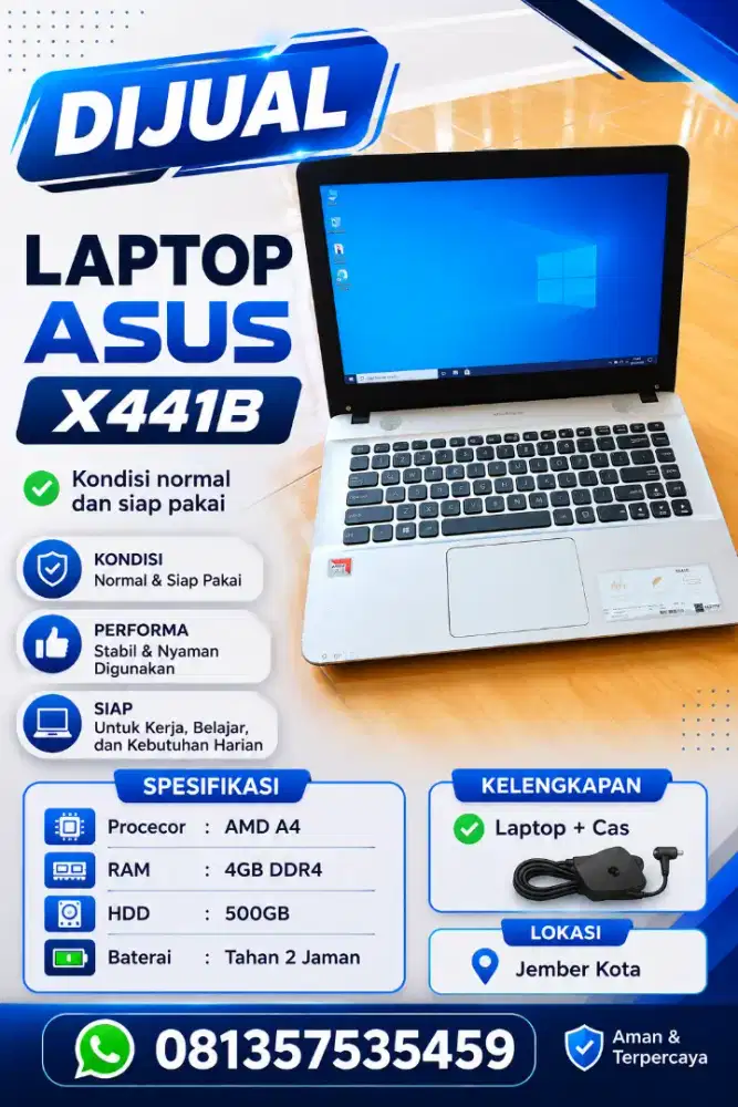 Laptop asus x441B amd a4 siap pakai