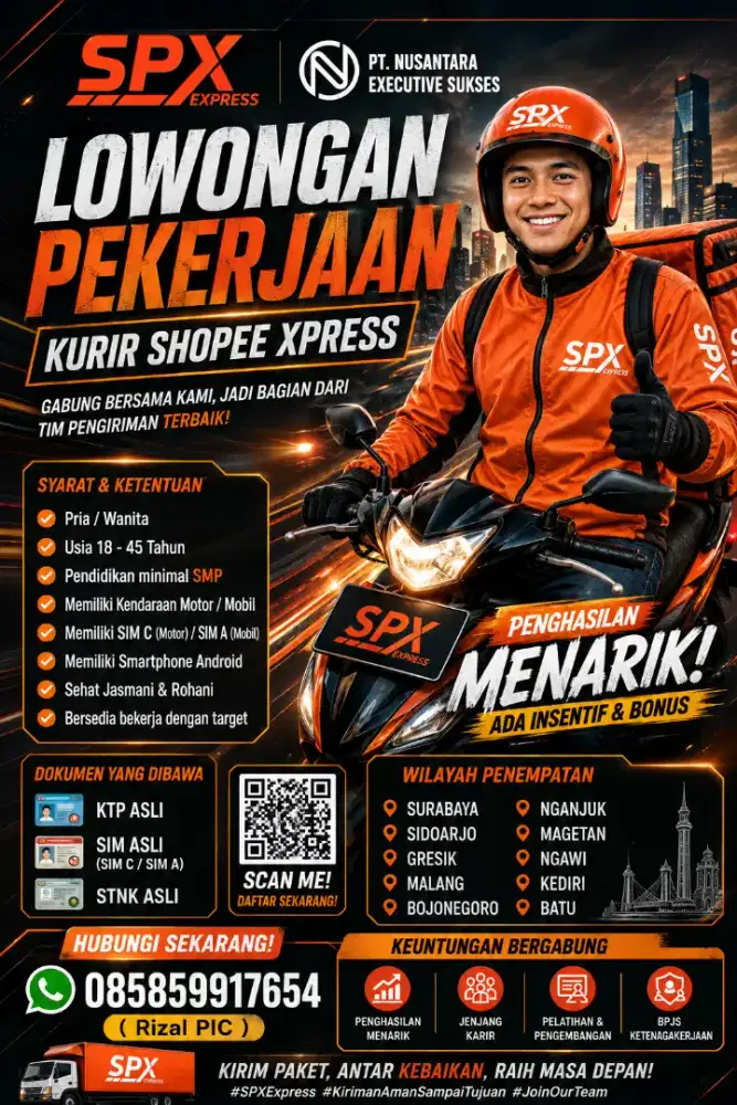 LOKER KURIR ALL AREA JAWA TIMUR penempatan bisa pilih sesuai domisili