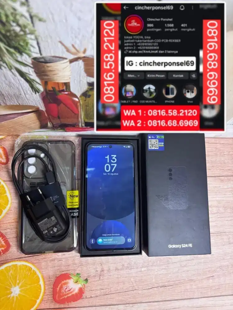 Jual hp SAMSUNG S24 fe 5g 8/512 siap pakai grns resmi FREE adaptor