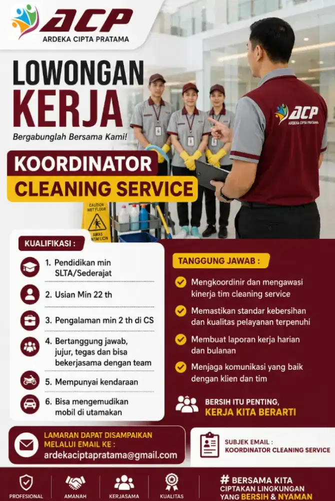 DIBUTUHKAN KOORDINATOR CLEANING SERVICE