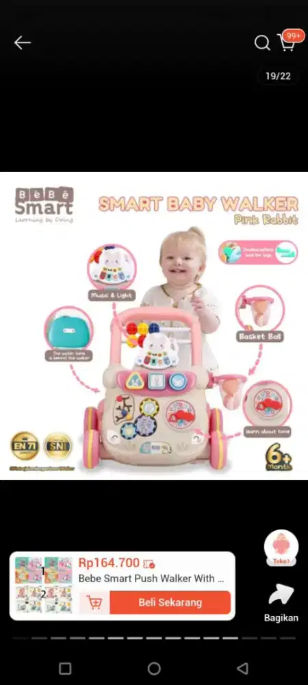 SMART BABY  PUSH WALKER PINK