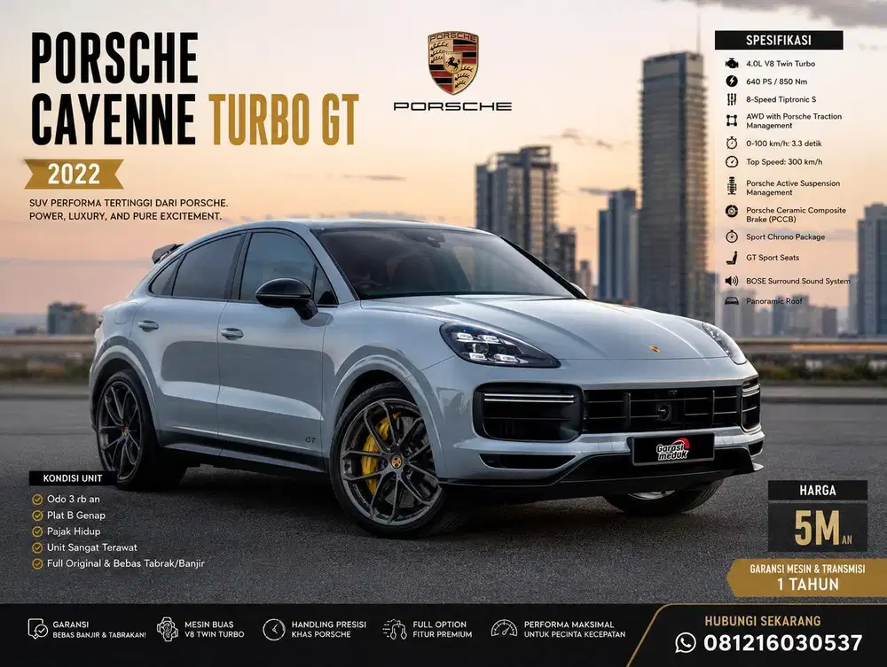 Porsche Cayenne Turbo GT 2022 pk 2026 Antik Low KM Genap Like New Baru