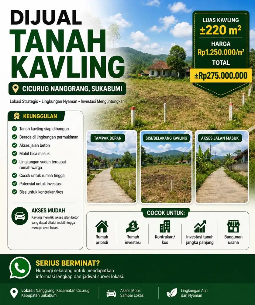 DIJUAL TANAH KAVLING – CICURUG NANGGRANG, SUKABUMI