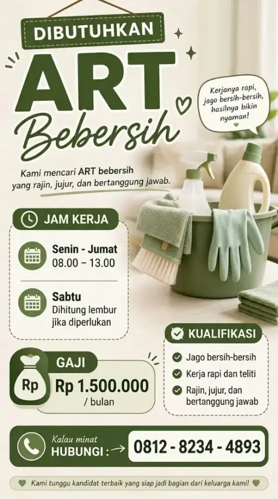 Dibutuhkan ART Bebersih