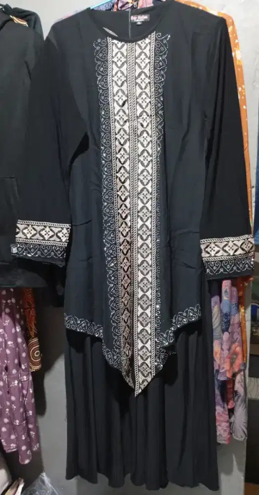 Dress/Gamis/Abaya Hitam Mix Ceruty