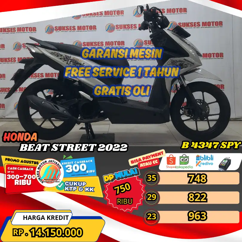 HONDA BEAT STREET 2022 BISA PAYMENT SPYLATER KREDIVO &CC (SUKSESMOTOR)