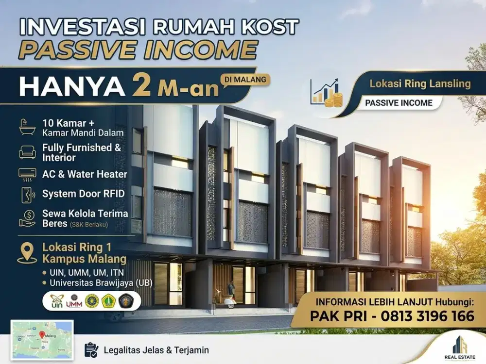 Investasi Rumah Kost Modern Siap Huni Ring 1 Kampus Malang