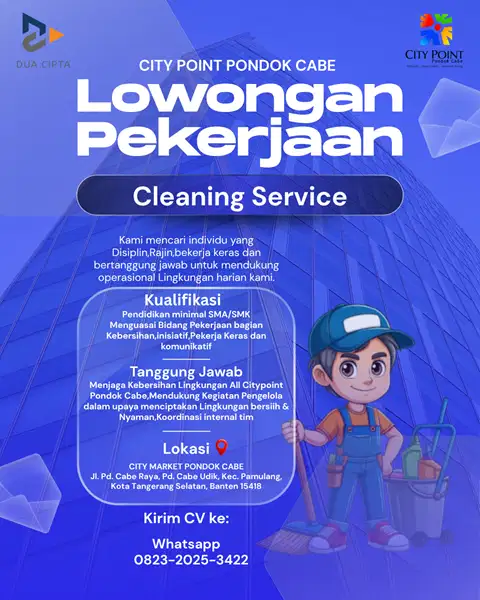 Dibutuhkan Segera Cleaning Service Gaji Bulanan