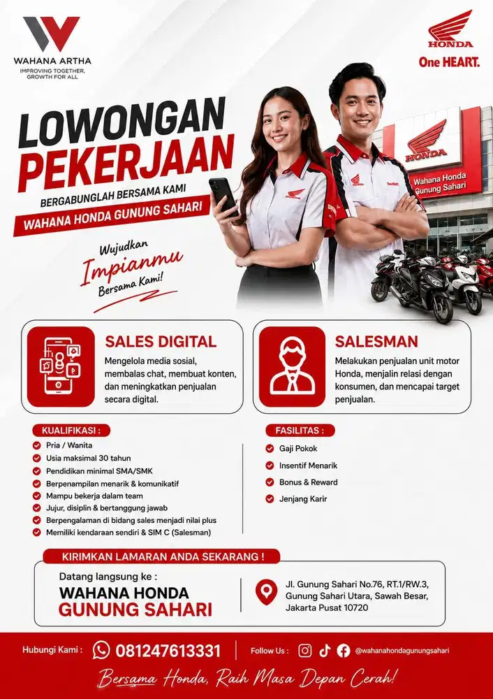 LOWONGAN PEKERJAAN SALES SEPEDA MOTOR HONDA