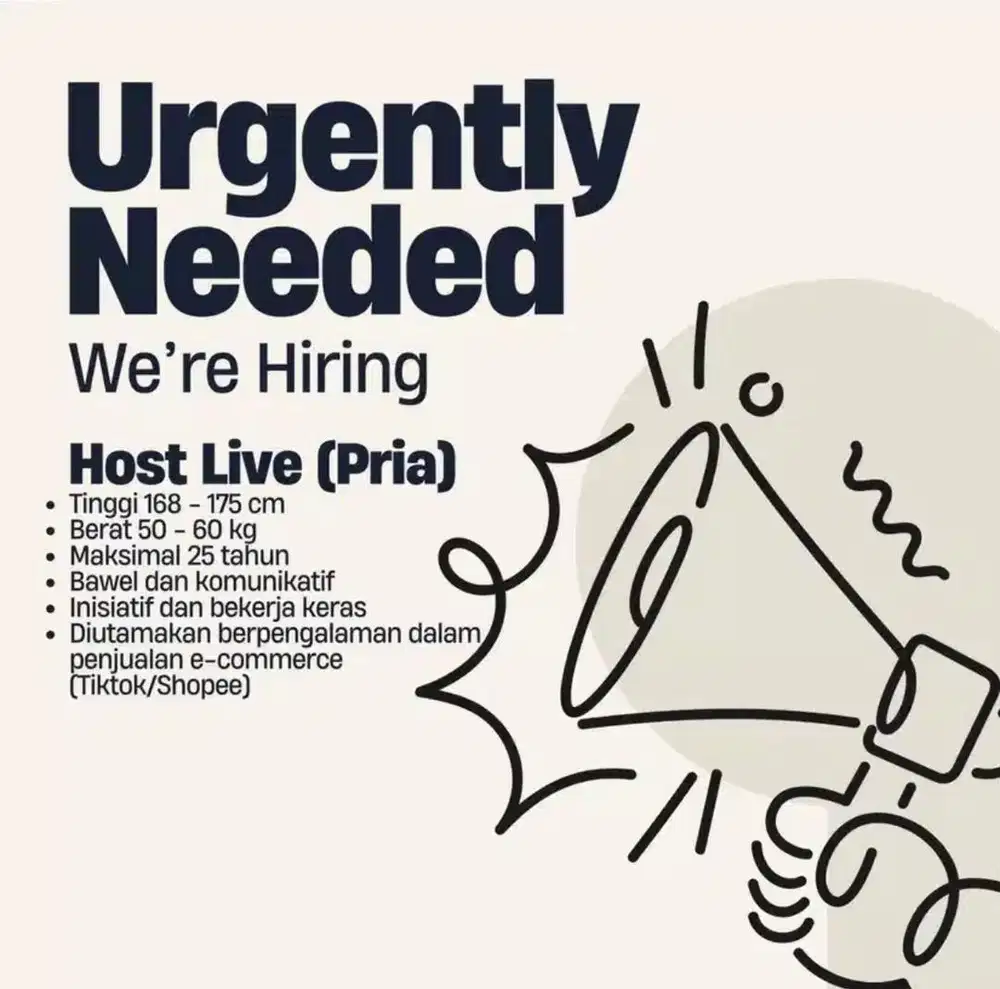 Open loker host live Cowok untuk tiktokshop dan shopee