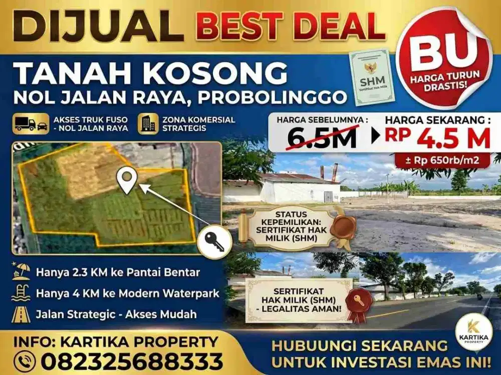 Tanah Murah Lokas Strategis Nol Raya di Probolinggo, Jawa Timur.