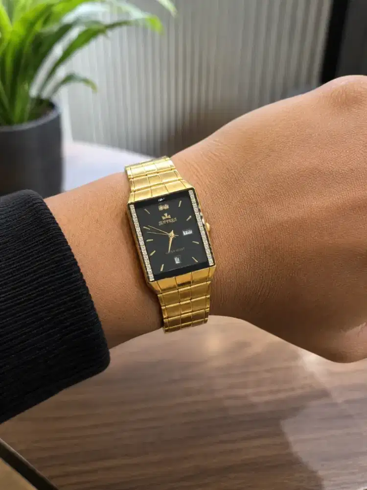 Jam Tangan Superus SP72003MB Original Day Date Gold Black Unisex