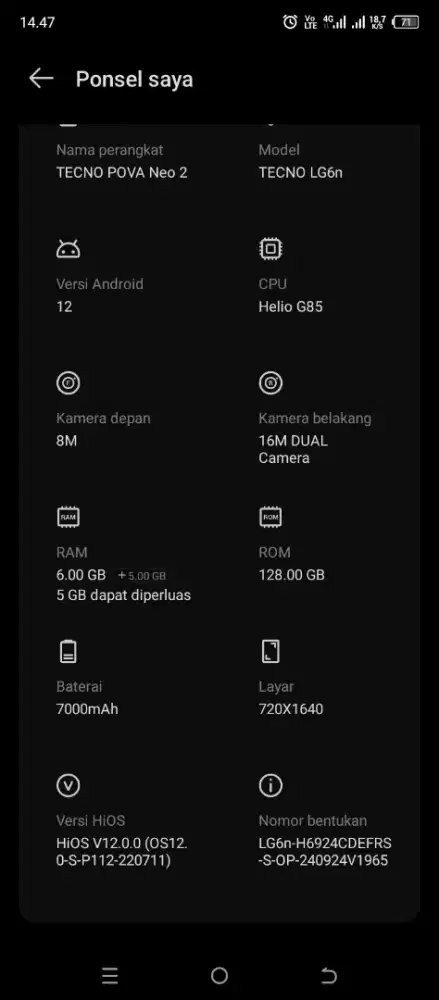 HP pova Neo 2 ( Rp.800.000