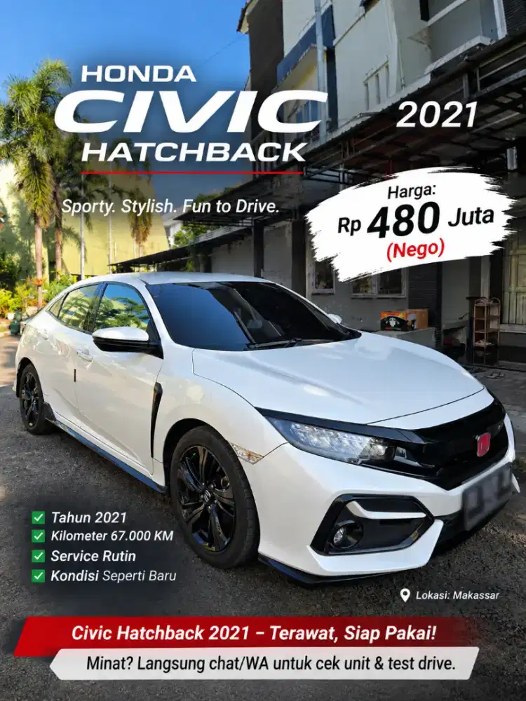 Honda Civic Hatchback 2021 Putih, Terawat, Siap Pakai