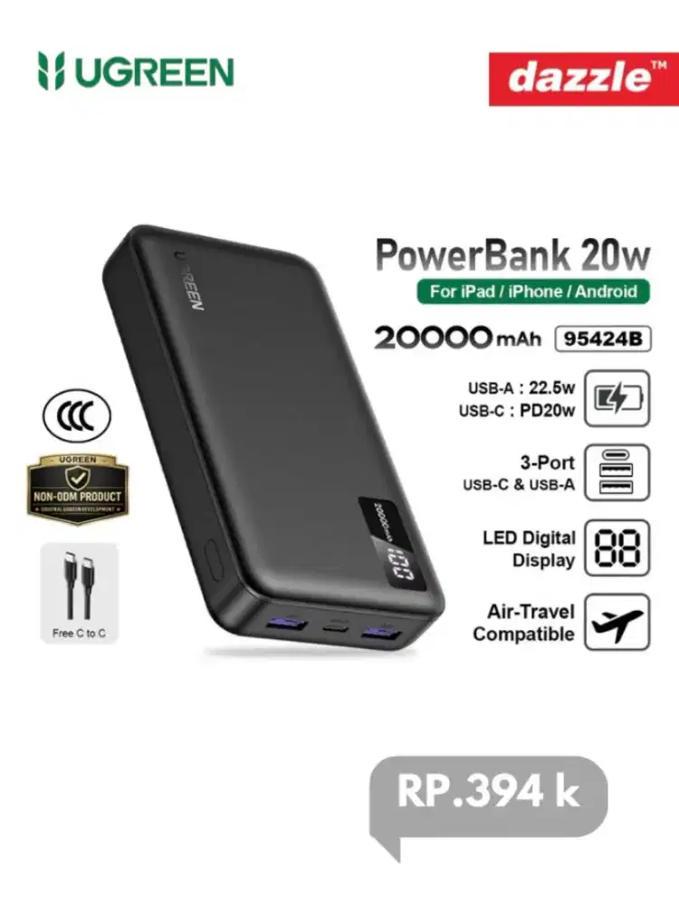 Powerbank 20K mAh 20W fast charging UGREEN