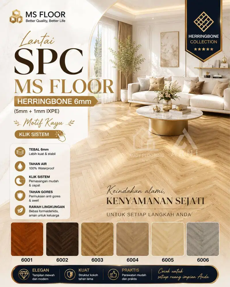 SPC MS Floor Herringbone 6mm (5mm + 1mm ixpe) | Motif Kayu & Semen