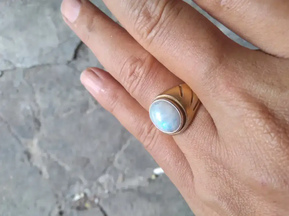 Batu akik duri bulan air laut ring 7 titanium