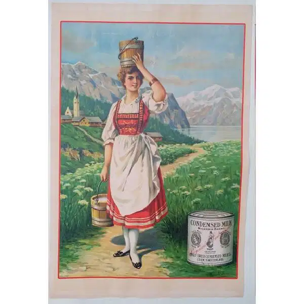 Vintage Iklan kertas sangat tua SOESOE TJAP NONA - MILKMAID SWISS temp