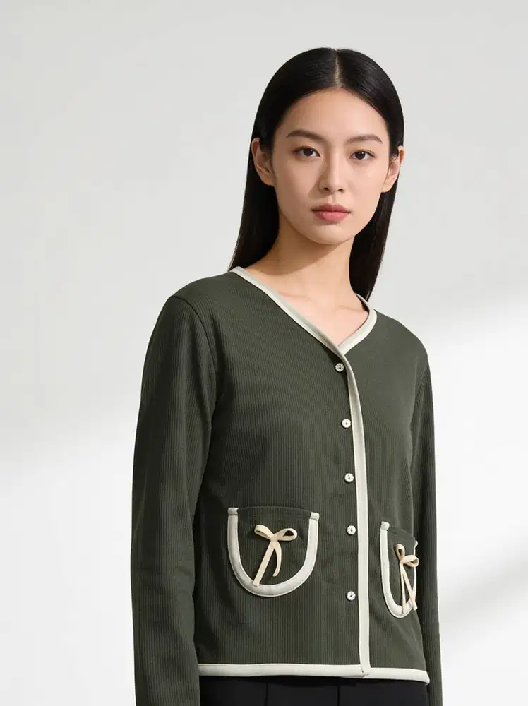 Cardigan Rajut Wanita Premium Korean Style | V-Neck Piping | Pocket Pi