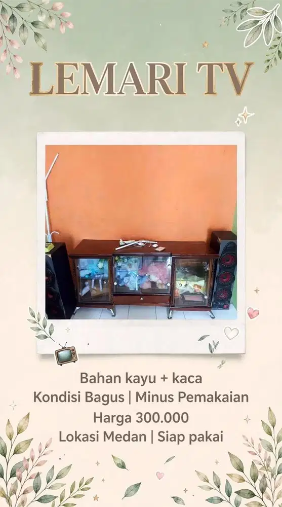 JUAL LEMARI TV KACA KAYU