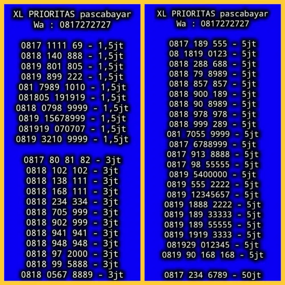 NOMOR CANTIK XL PRIORITAS PASCABAYAR