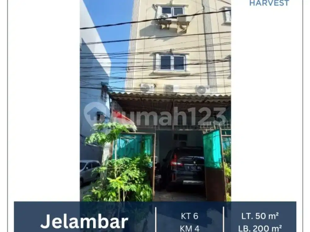 Dijual Murah - Rumah Tinggal Posisi Hoek Siap Huni Bangunan 4 Lantai Row Jalan 2 Mobil & Bisa KPR Di Jelambar, Jakarta Barat