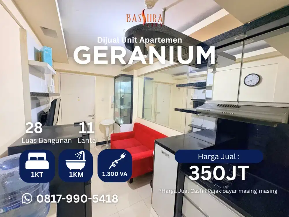 Jual 1BR Furnished apartemen Bassura City tower Geranium SHM 350jt