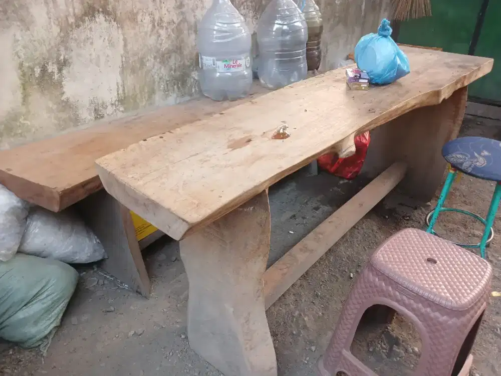 Meja solid + bangku pj  utuhan tebal mantap