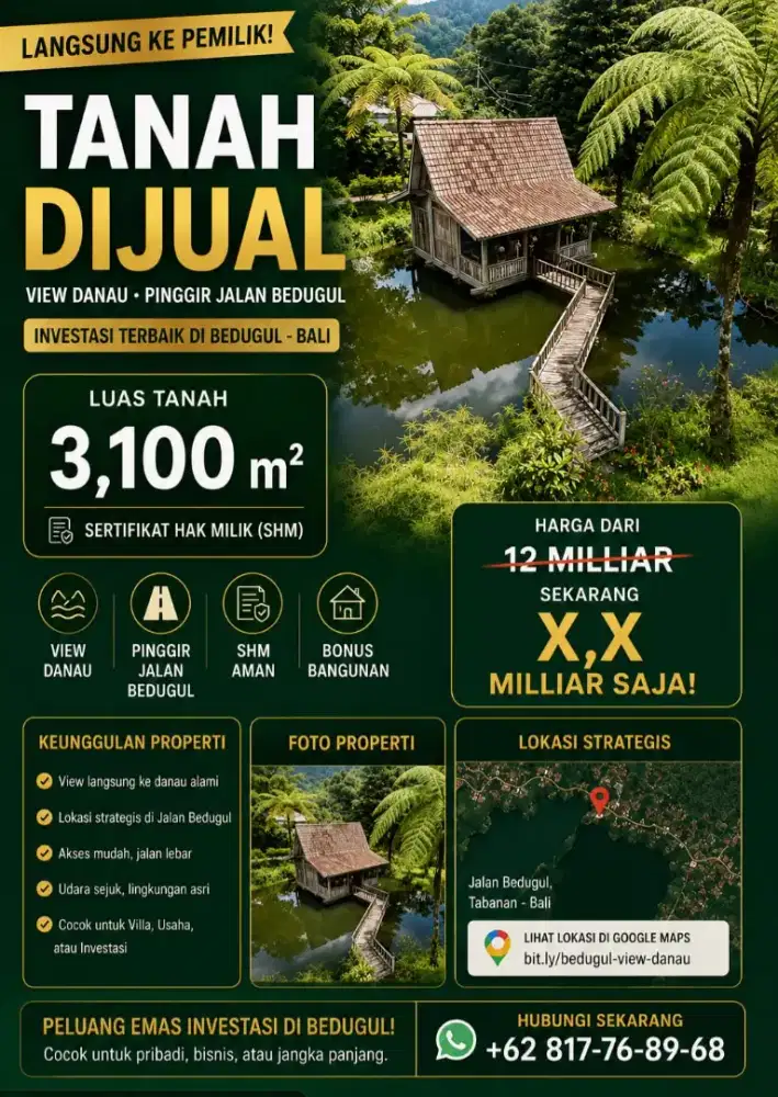 Dijual tanahjalan utama Raya Bedugul, Baturiti, Bali, Langsung Pemilik