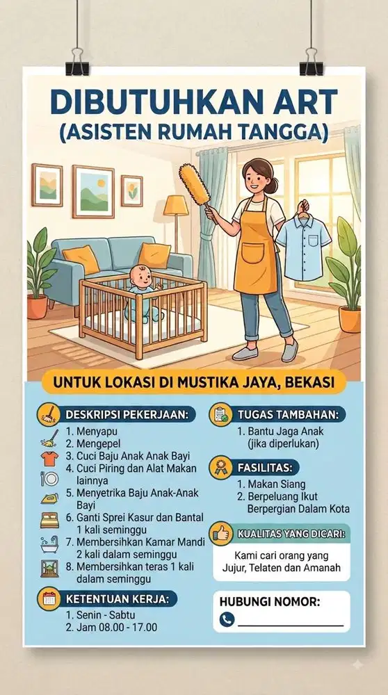 Dibutuhkan Segera Asisten Rumah Tangga (ART)