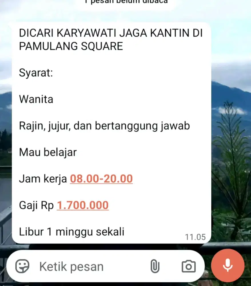dicari karyawati untuk jaga kantin atau warkop