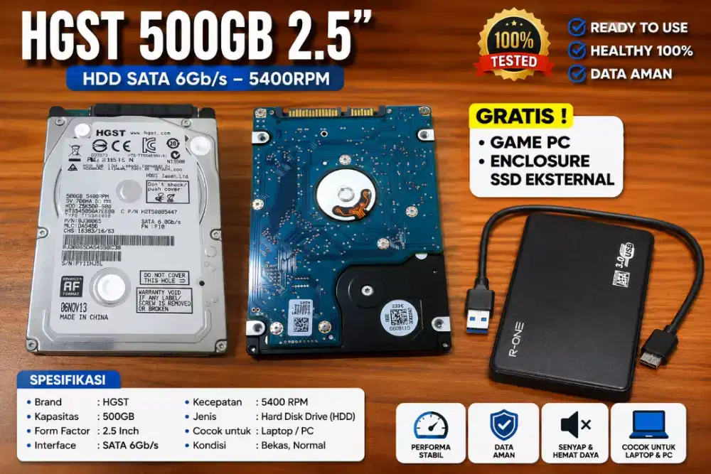HDD HGST 500GB 2.5 Inch SATA 6Gb/s 5400RPM Harddisk Laptop PC