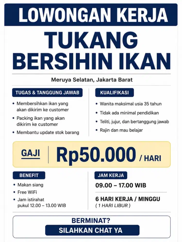 LOWONGAN KERJA BERSIHKAN IKAN, MERUYA