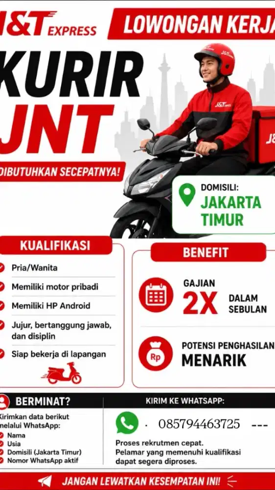 WALK IN INTERVIEW  POSISI KURIR LANGSUNG DI TERIMA TANPA ADMIN