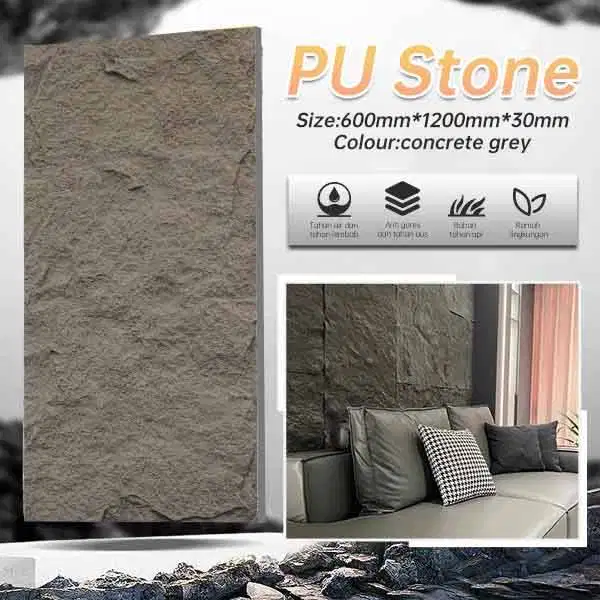 PU Stone Panel Dinding Interior & Eksterior Uk. 60x120 Tebal 3cm