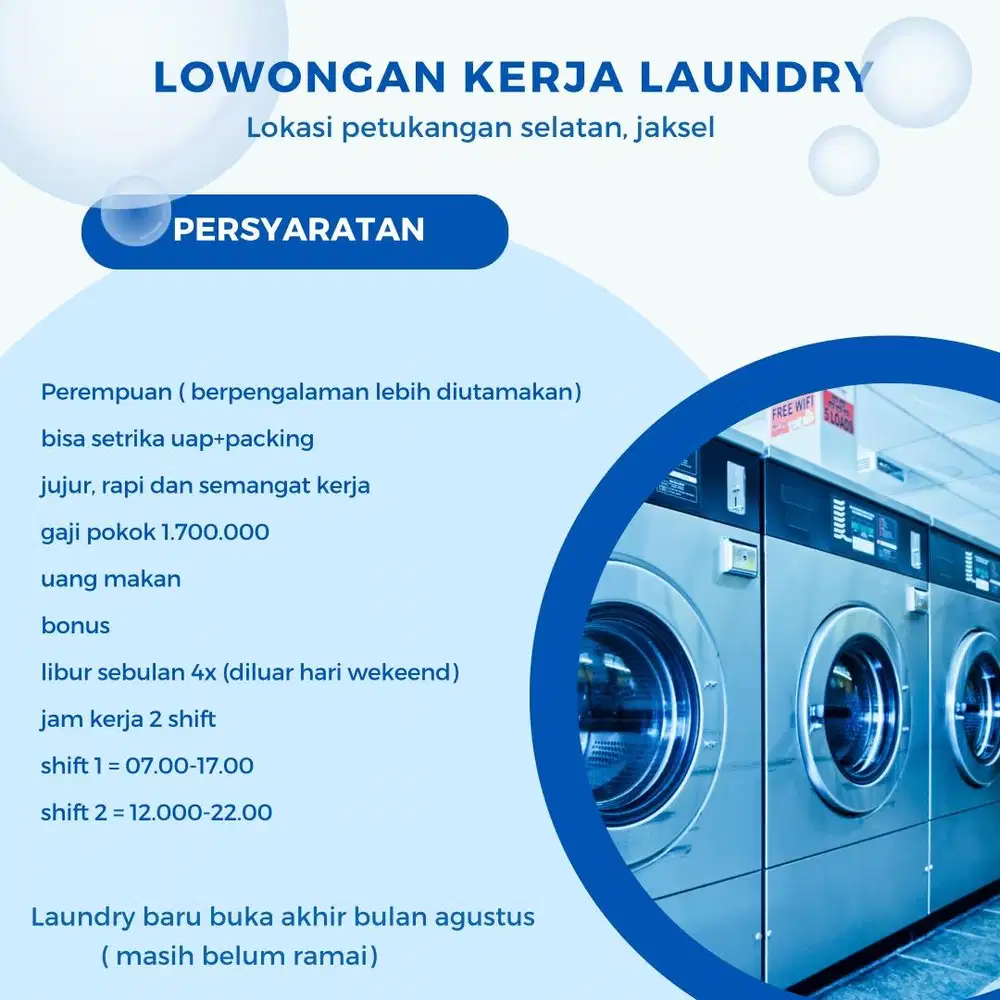 Di butuhkan Staff Laundry