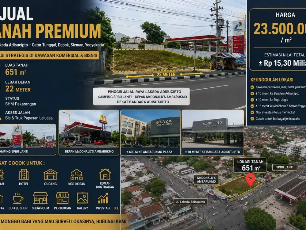 Dijual Tanah Dekat Bandara Adisucipto Jogja Lokasi di Pinggir Jalan Utama