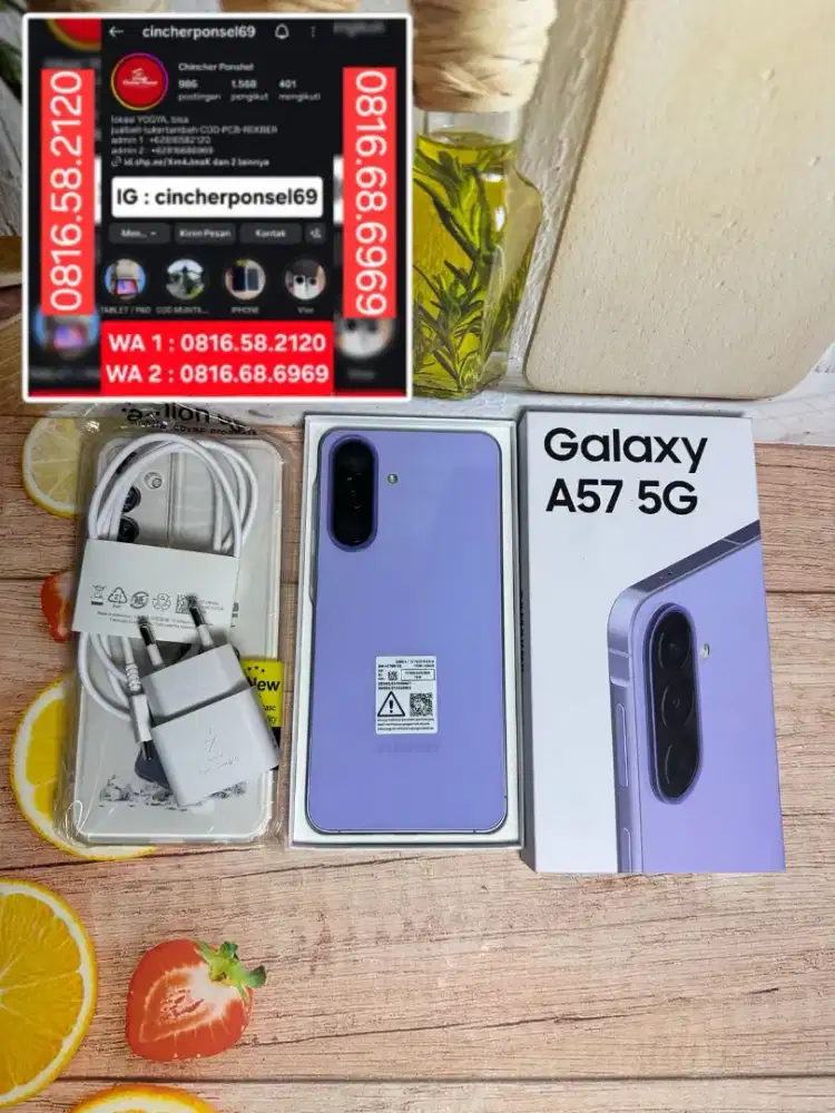 Jual hp likenew SAMSUNG A57 5g 12/256 open dus saja grns juni 2027