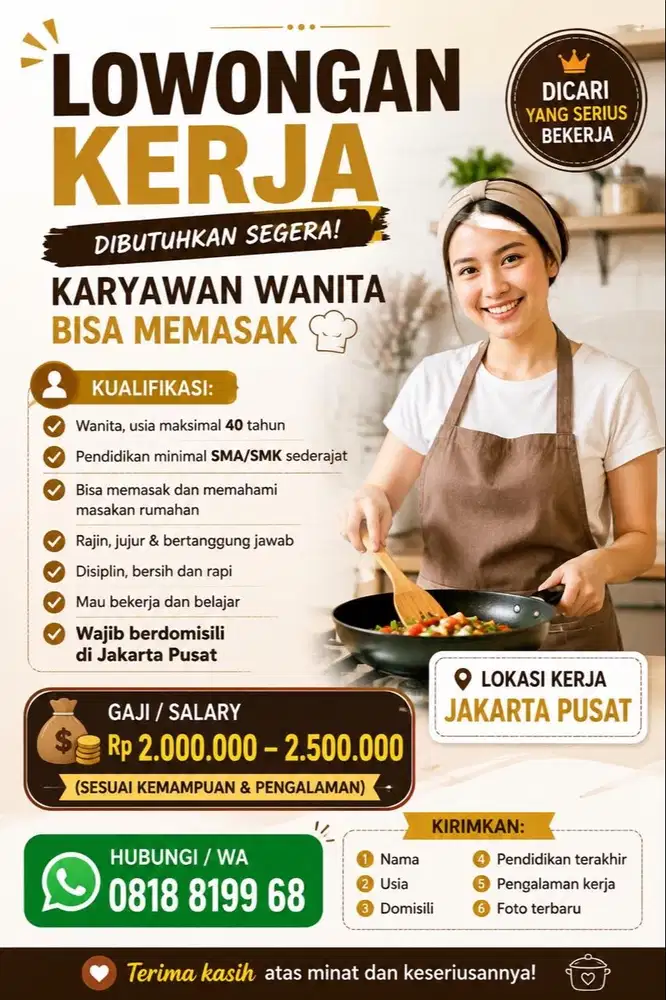 DICARI KASIR ATAU PELAYAN MAKANAN