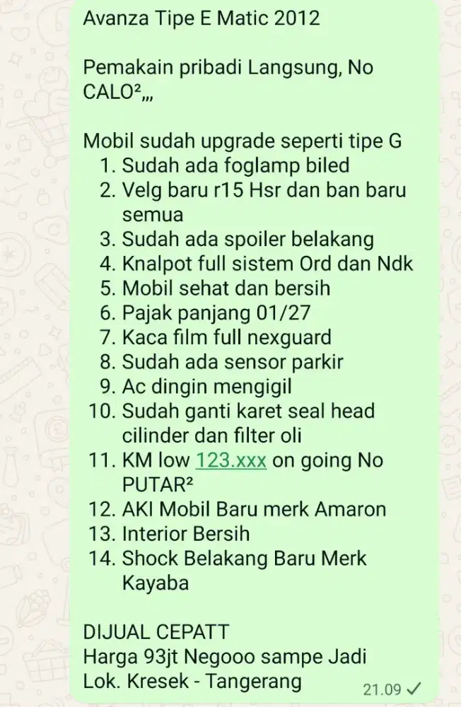 Dijual mobil 2nd siap pakai