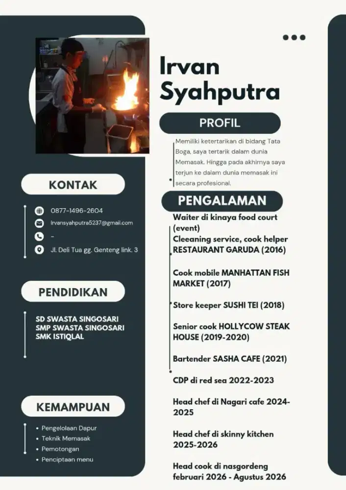 mencari pekerjaan/owner yang membutuhkan chef