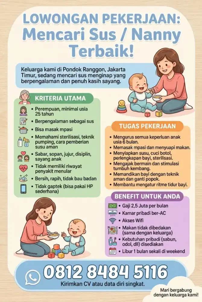 Lowongan sus/ nanny atau ART momong