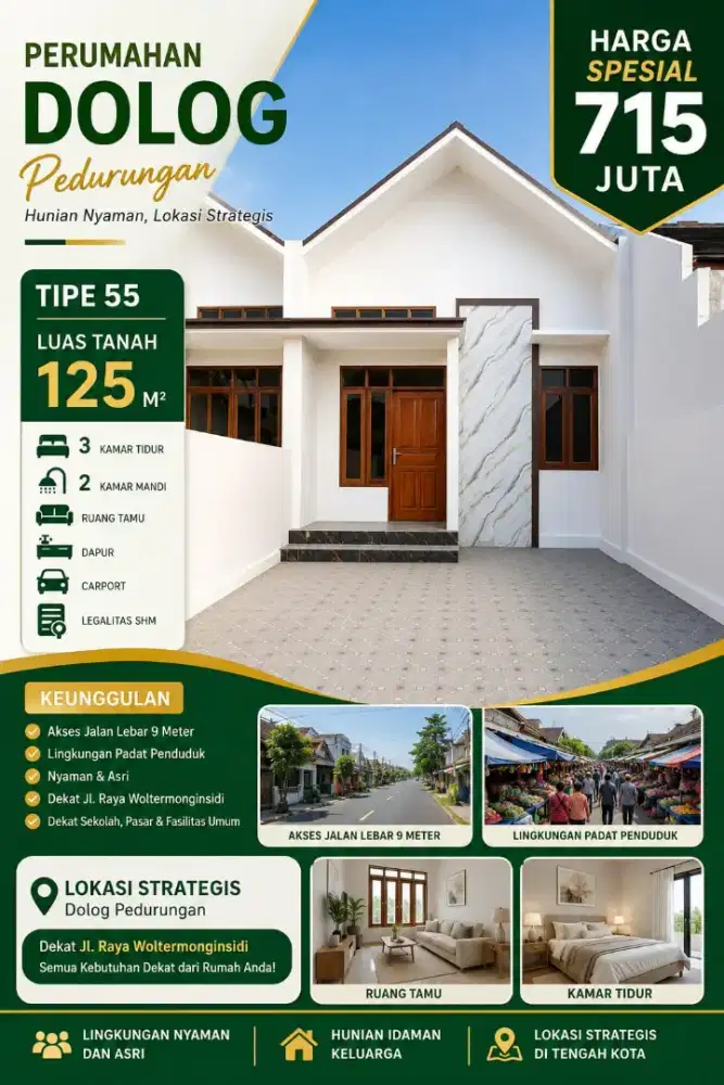 RUMAH STRATEGIS TENGAH KOTA SHM READY DI DOLOG